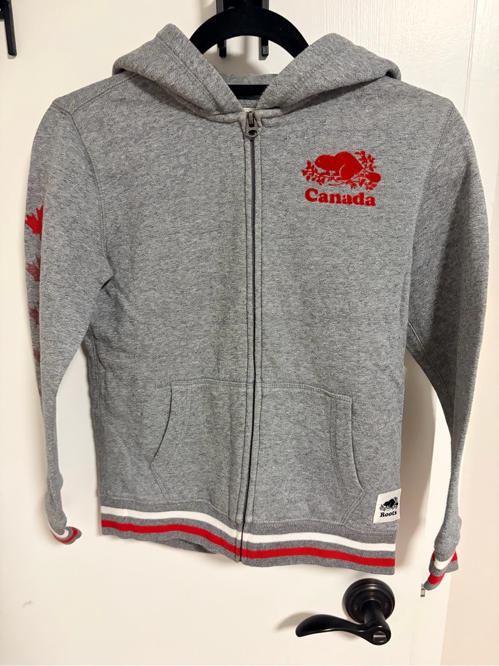 Roots Kids Gray Zip-Up Hoodie with Red Canada Logo